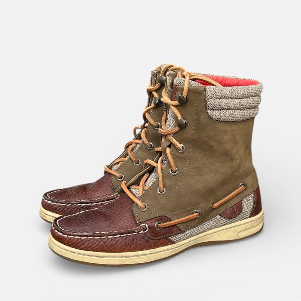 Sperry Top-Sider Hikerfish Lace-up Moc Bootie in Olive/Brown Women’s Sz 6.5